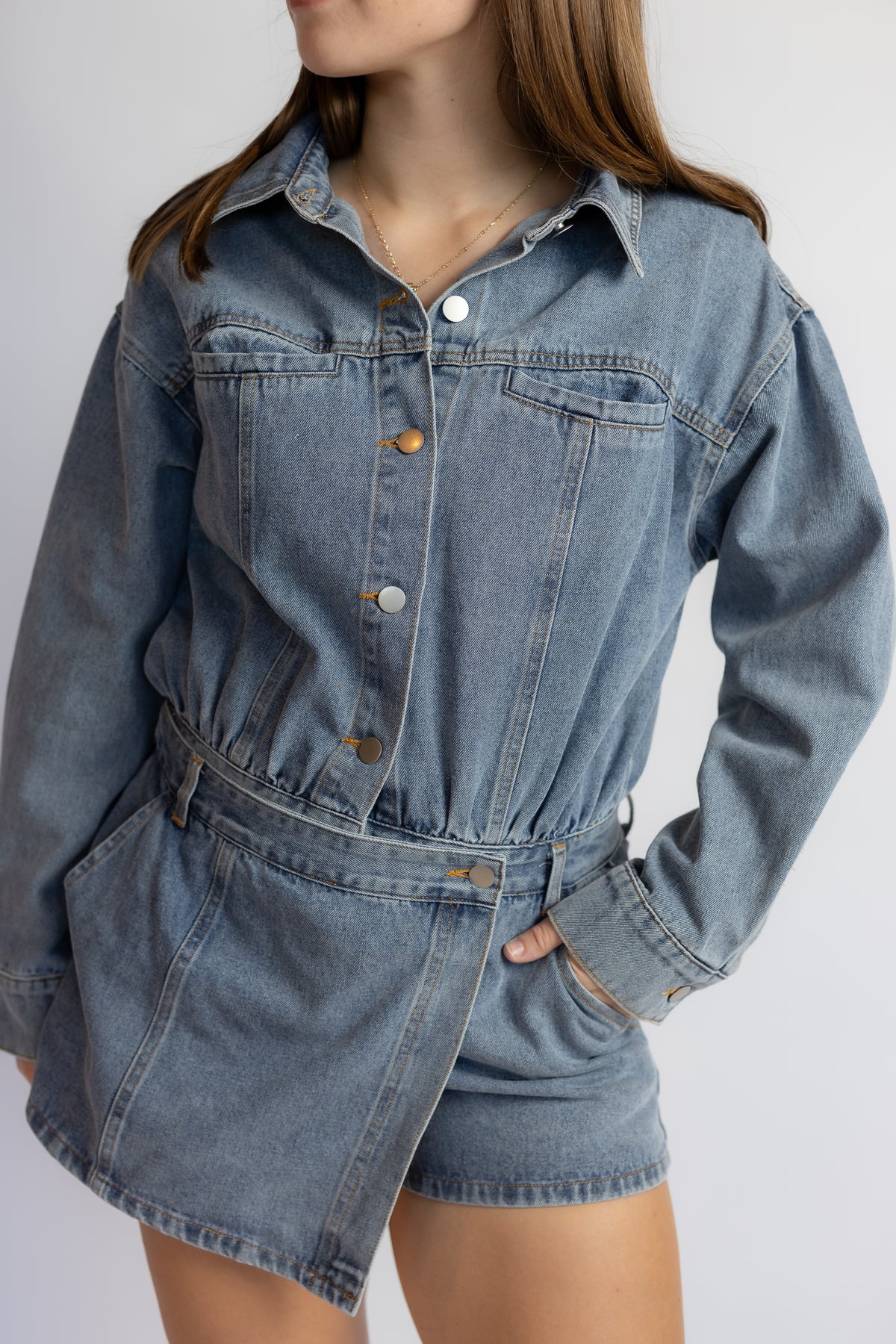 In A Daze Denim Skort Romper