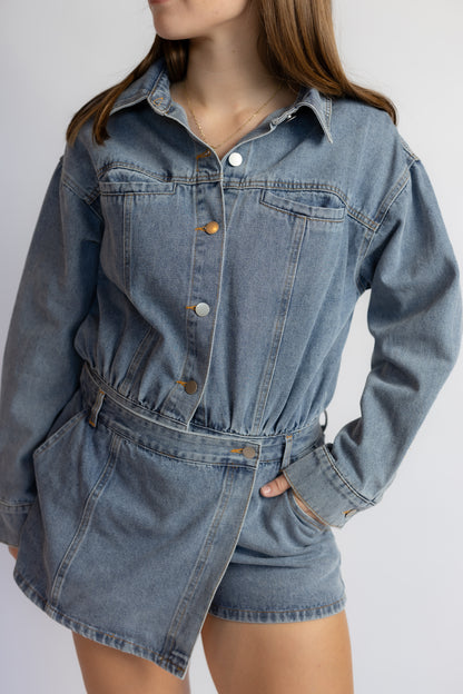 In A Daze Denim Skort Romper