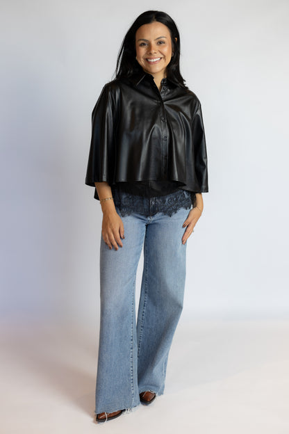 Nick Faux Leather Button Down