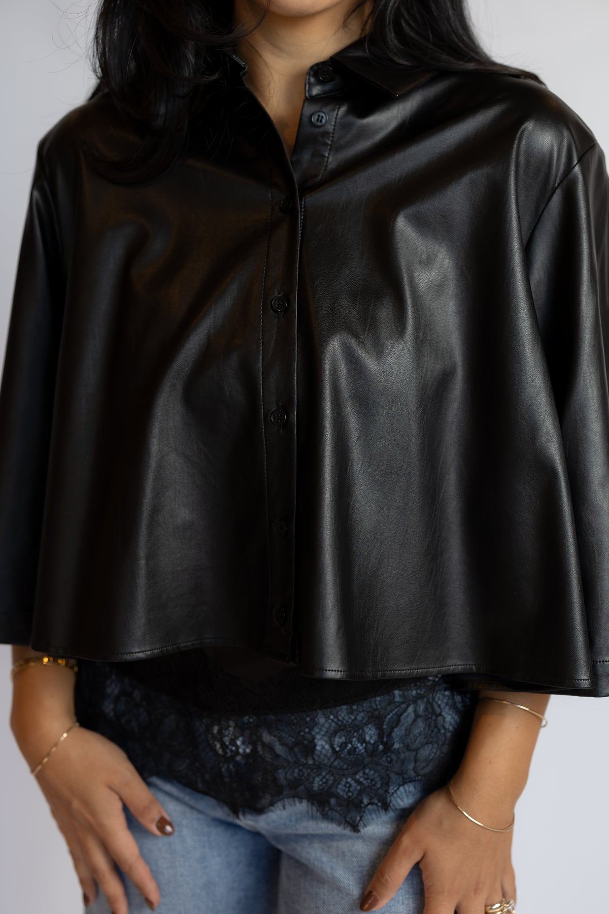Nick Faux Leather Button Down