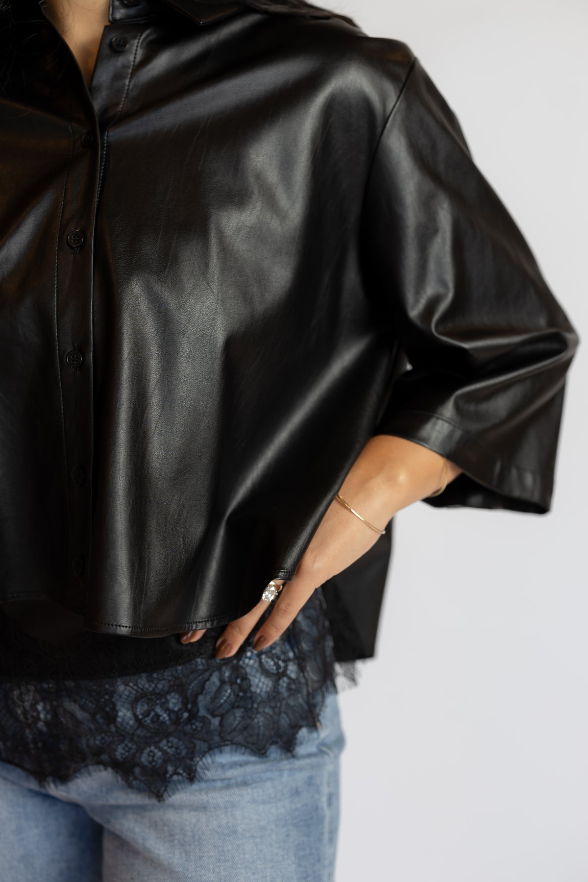 Nick Faux Leather Button Down