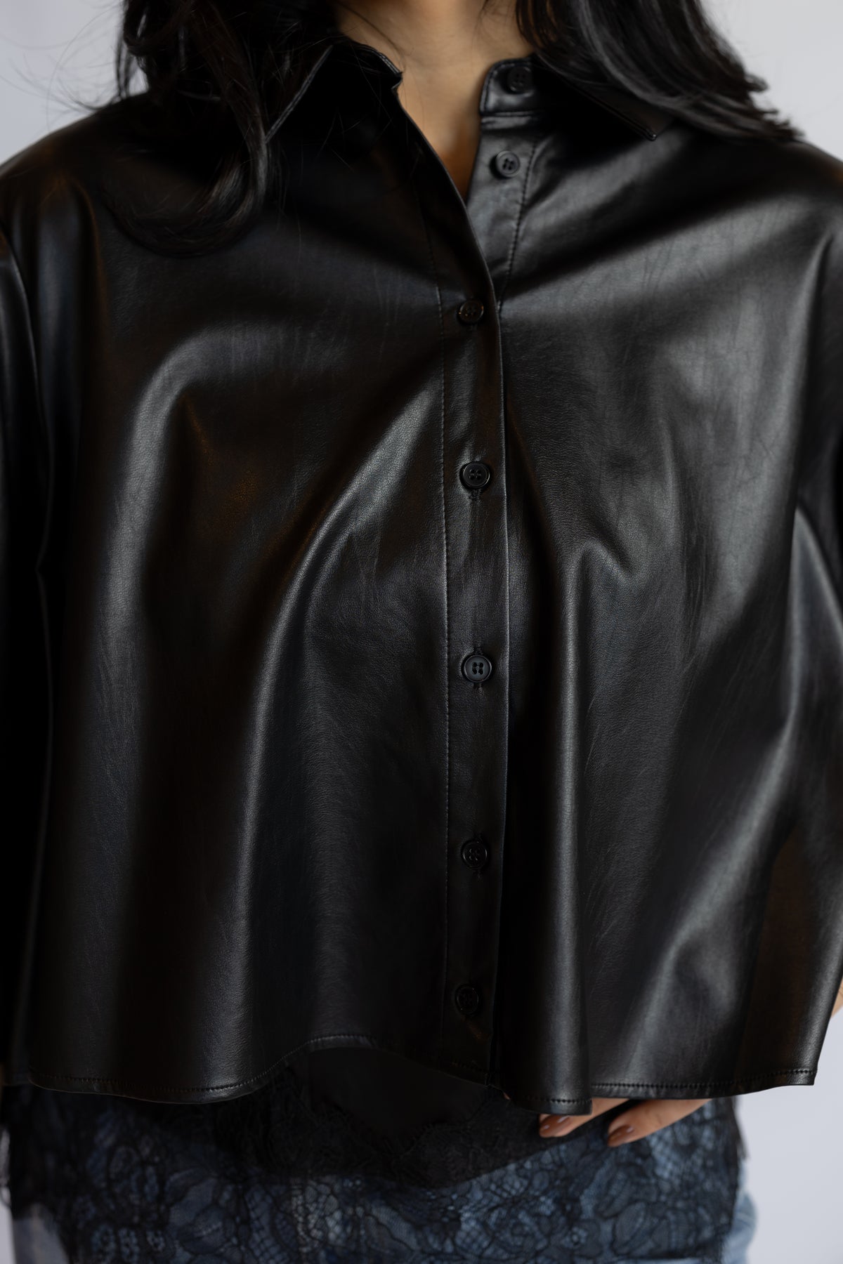 Nick Faux Leather Button Down