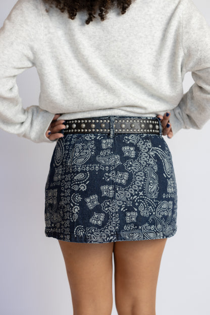 Allie Paisley Printed Denim Skort