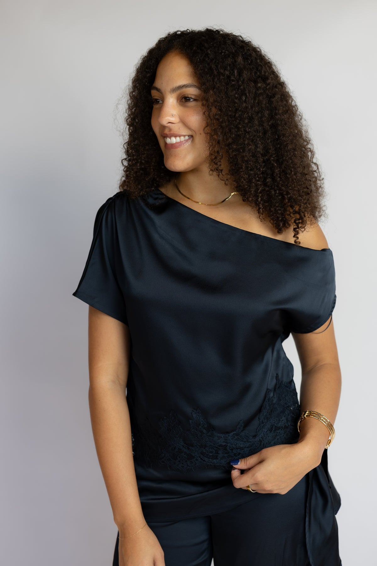 Under The Lights One Shoulder Satin Top