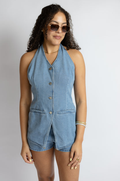 Wish You Would Denim Vest Romper