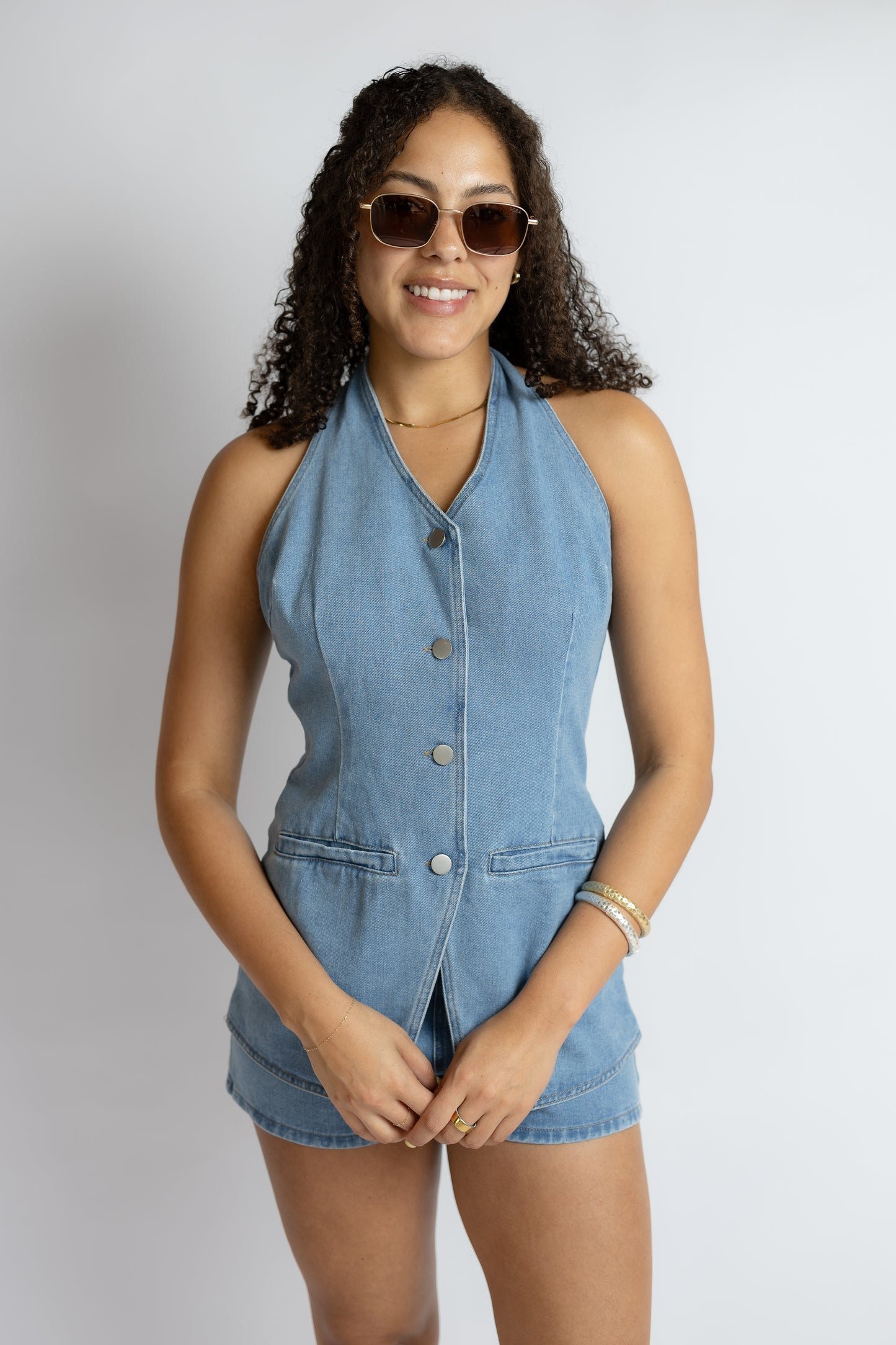 Wish You Would Denim Vest Romper