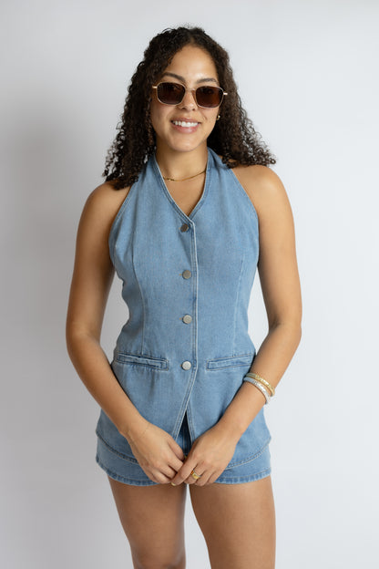 Wish You Would Denim Vest Romper