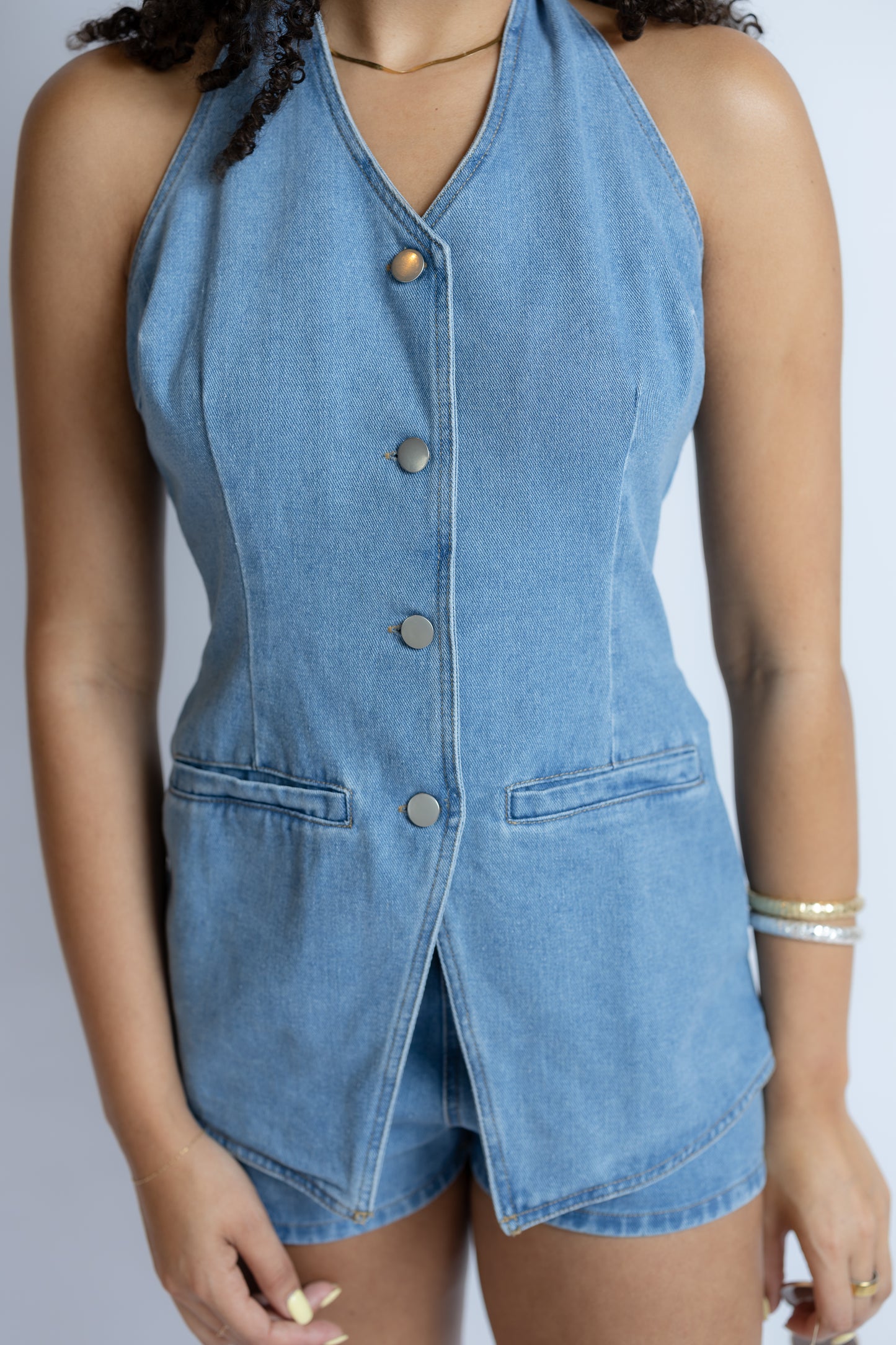 Wish You Would Denim Vest Romper