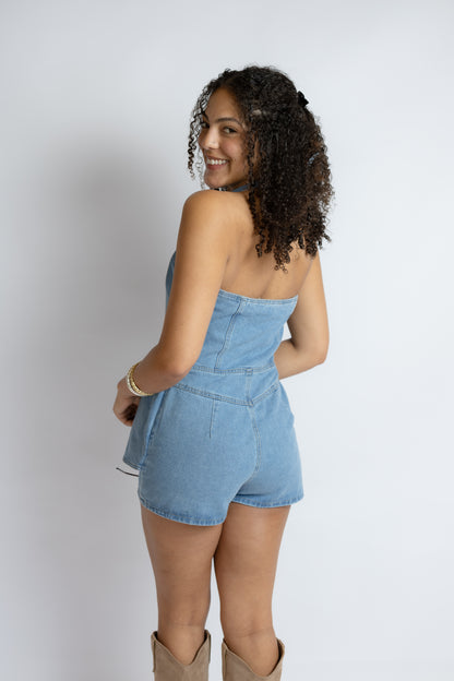 Wish You Would Denim Vest Romper