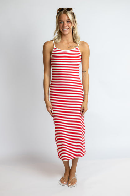 Things We Meant Striped Midi Dress