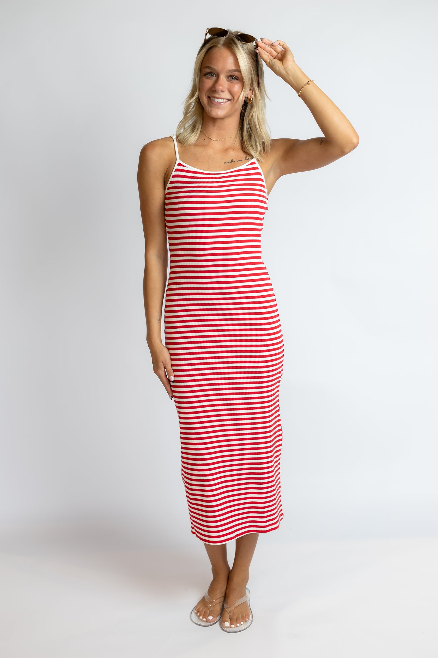 Things We Meant Striped Midi Dress