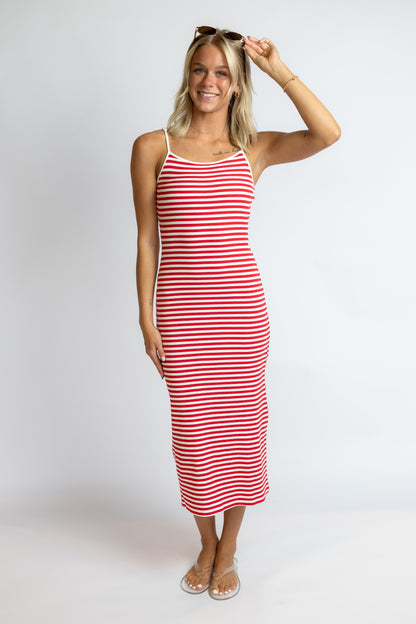 Things We Meant Striped Midi Dress