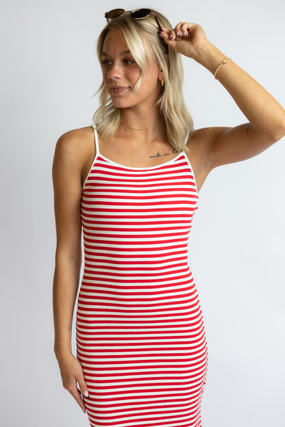 Things We Meant Striped Midi Dress