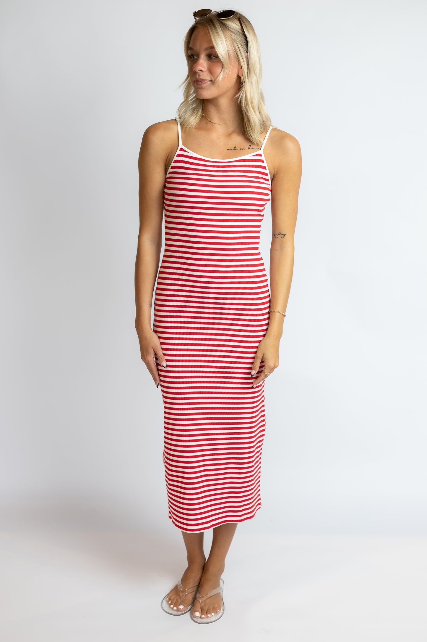 Things We Meant Striped Midi Dress