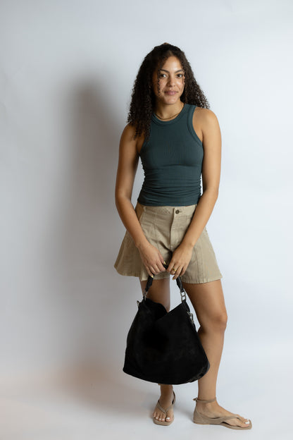 Suzie Suede Slouch Tote Black