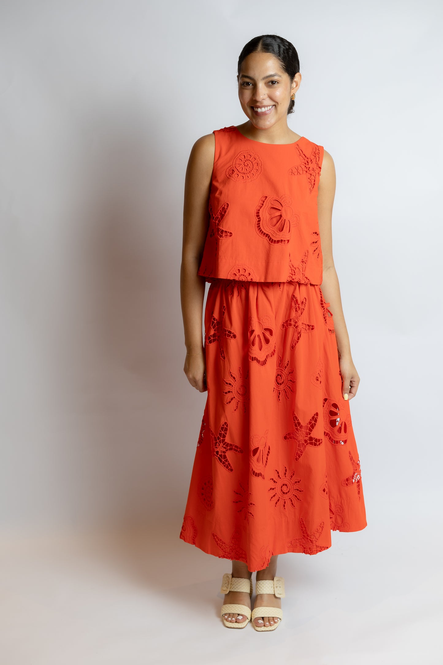 Seaside Eyelet Lace Midi Skirt