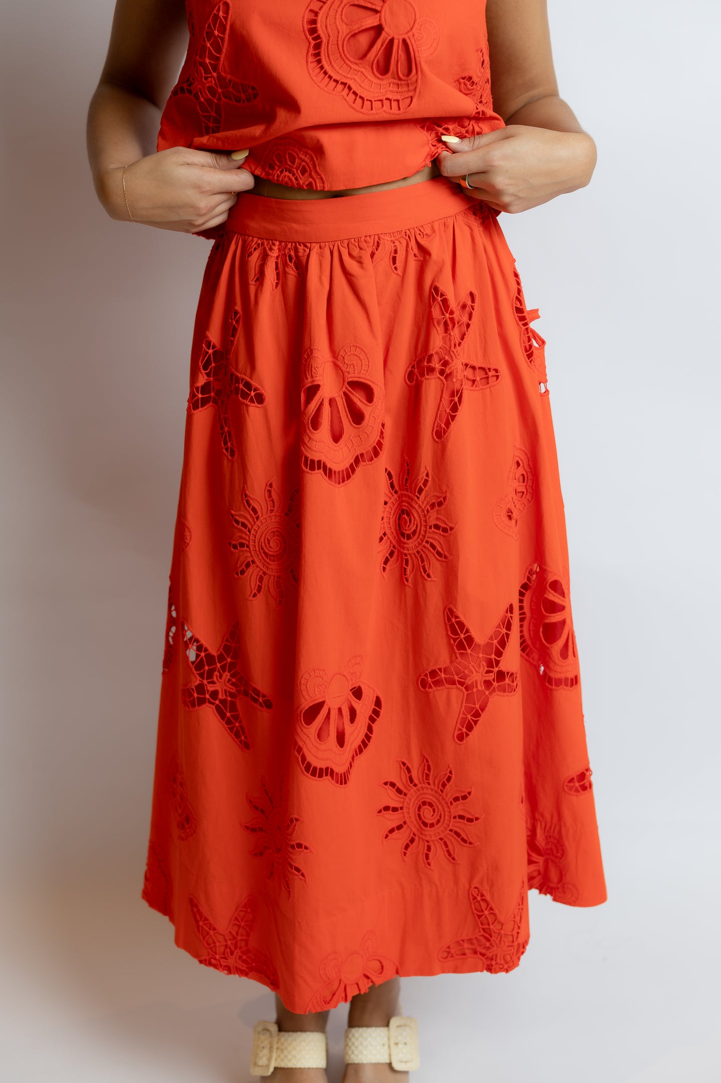 Seaside Eyelet Lace Midi Skirt