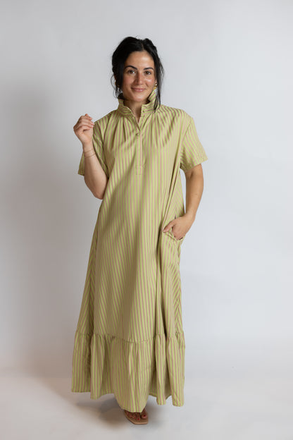 Sage Getaway Stripe Midi Dress
