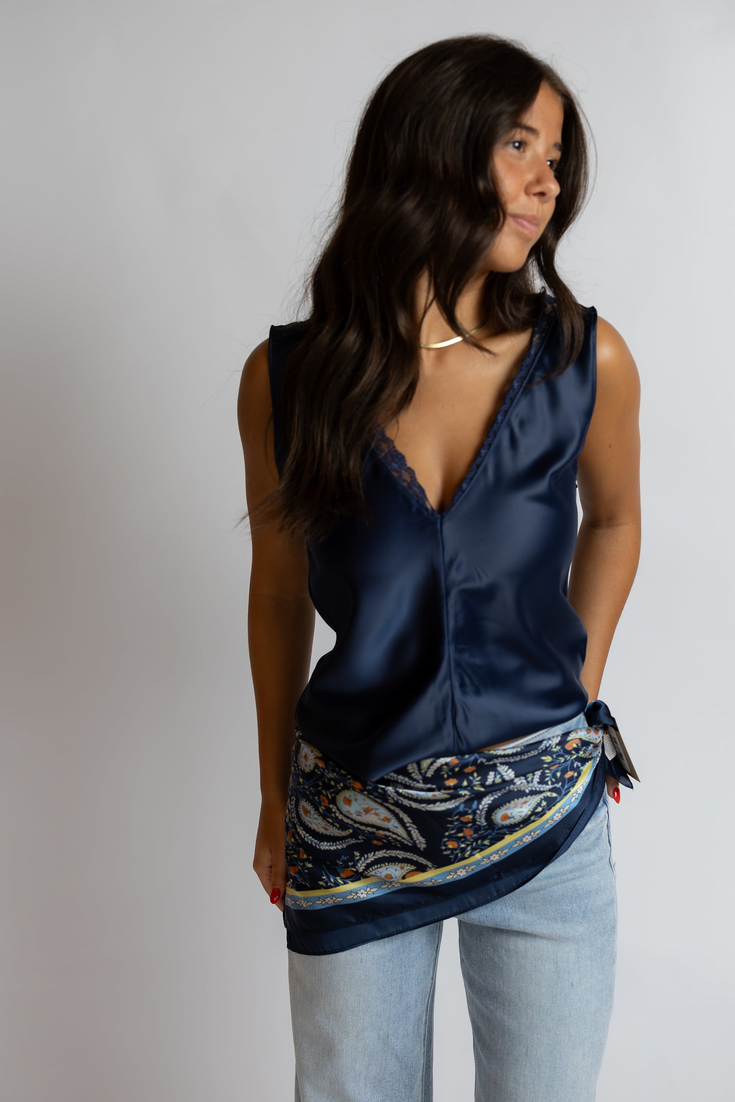 Noir Lace Trim Satin Tank