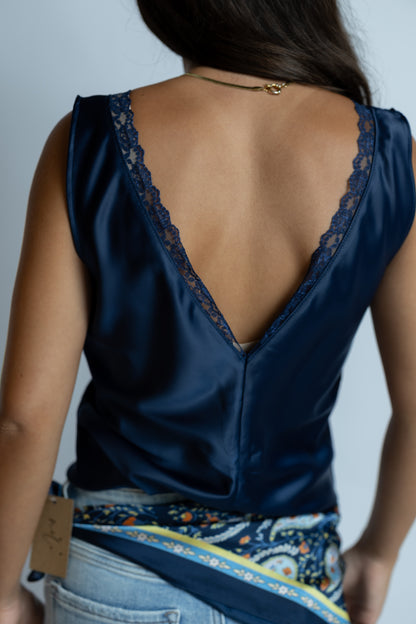 Noir Lace Trim Satin Tank