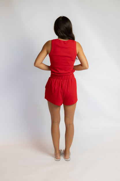 Georgia Embroidered Ribbed Tank Top Red