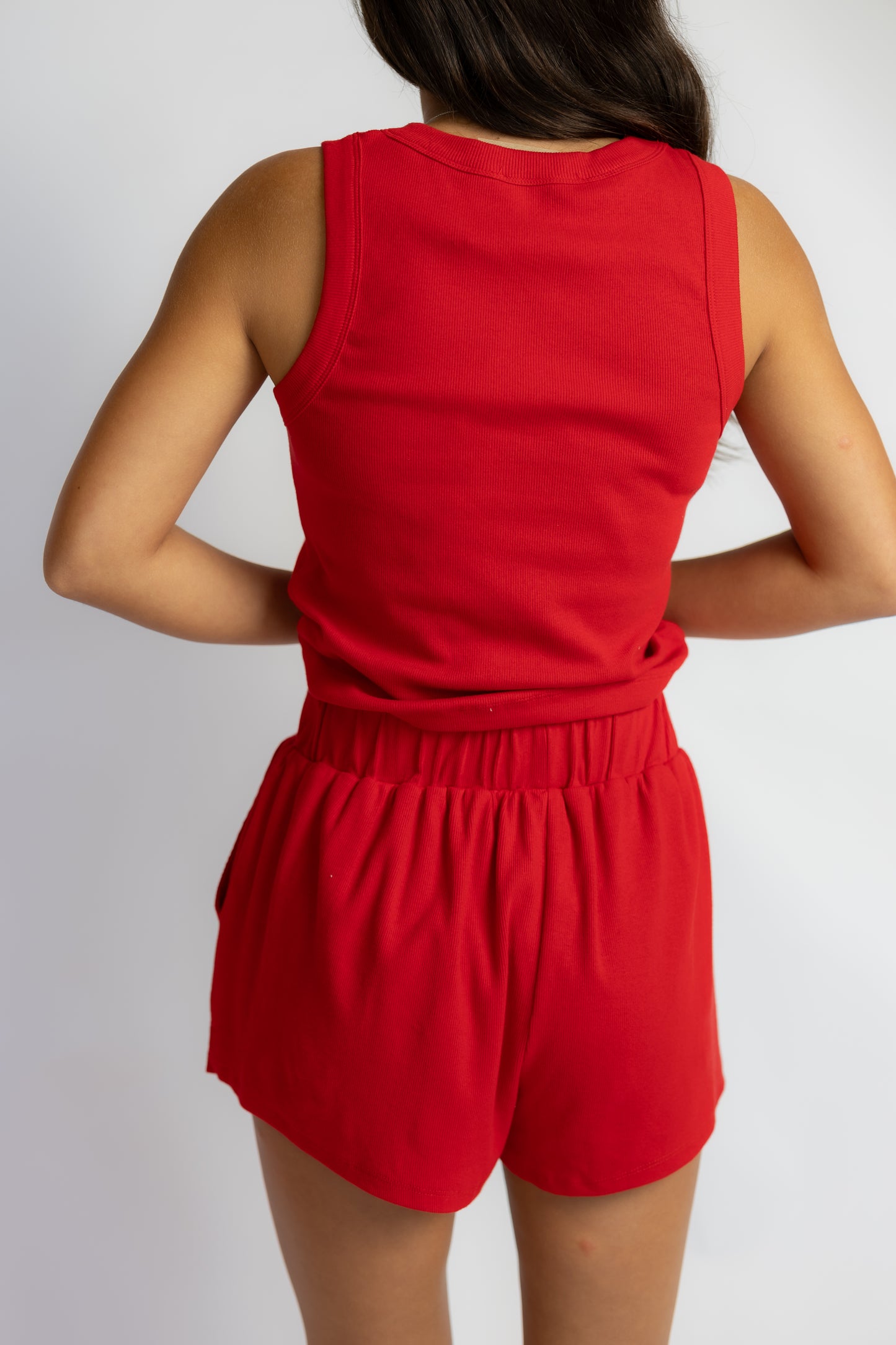 Georgia Embroidered Ribbed Tank Top Red
