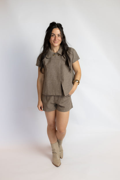 No Goodbyes Houndstooth Collared Top