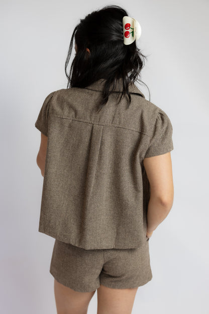 No Goodbyes Houndstooth Collared Top