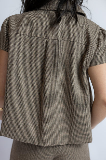 No Goodbyes Houndstooth Collared Top