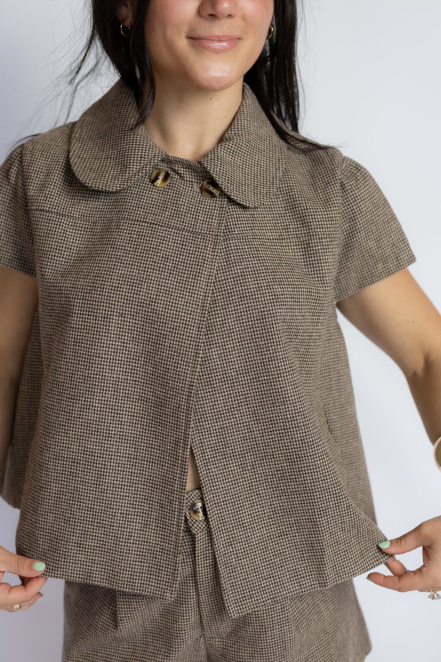 No Goodbyes Houndstooth Collared Top