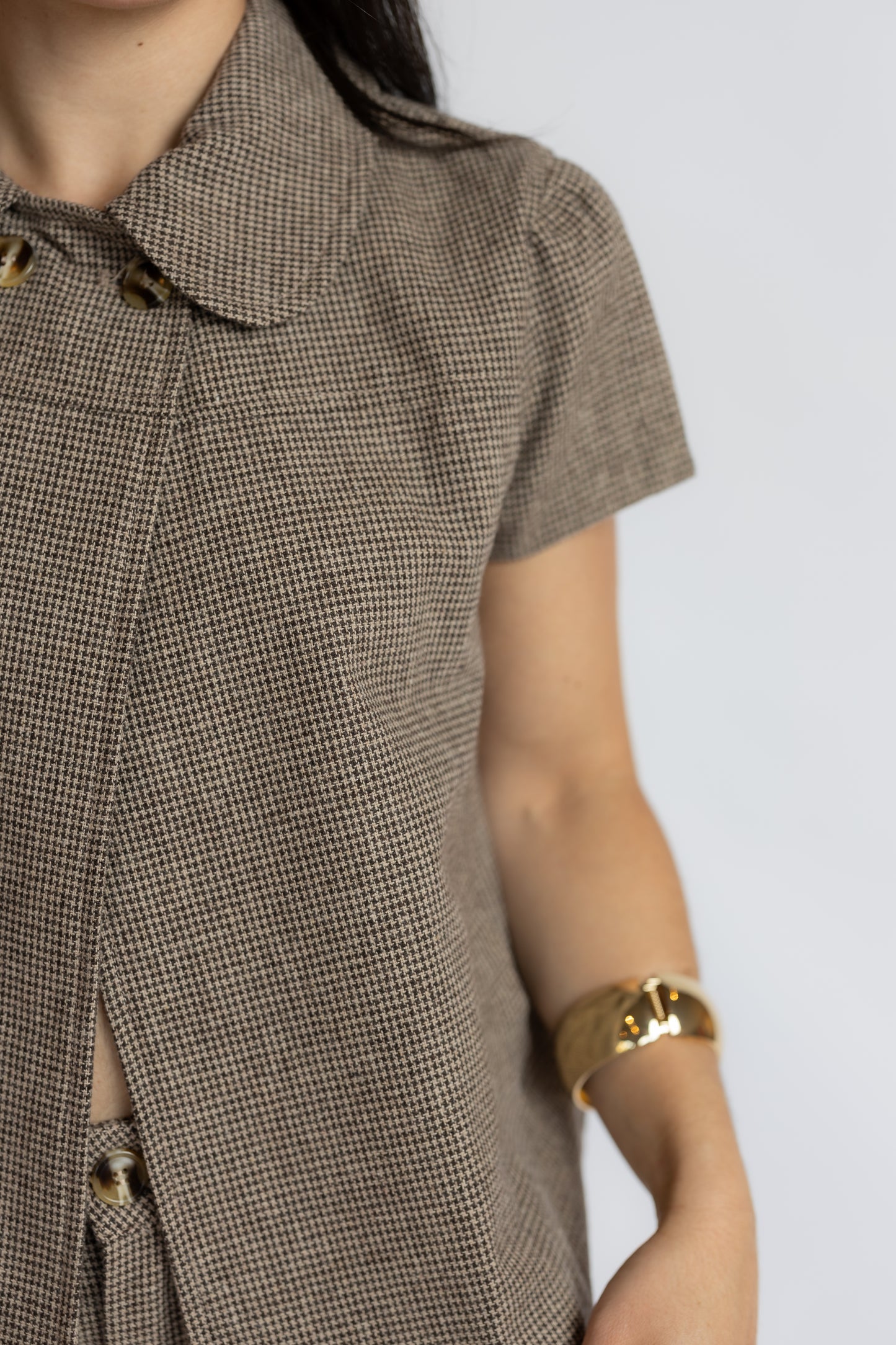 No Goodbyes Houndstooth Collared Top