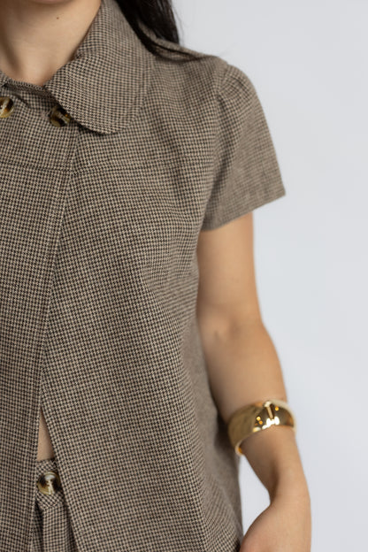 No Goodbyes Houndstooth Collared Top
