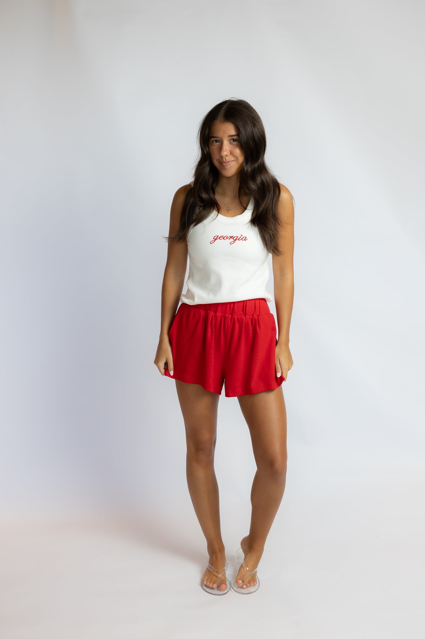 Georgia Embroidered Ribbed Tank Top White