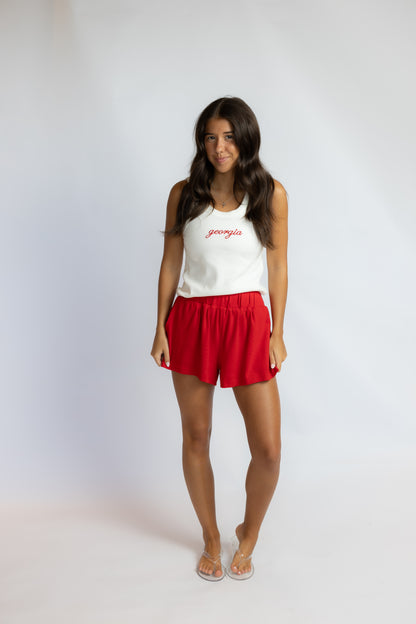 Georgia Embroidered Ribbed Tank Top White