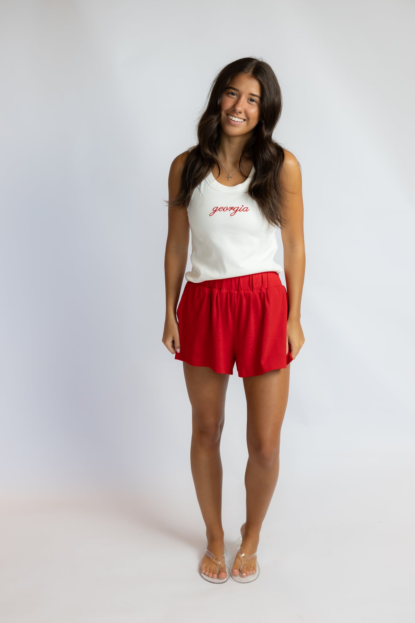 Georgia Embroidered Ribbed Tank Top White