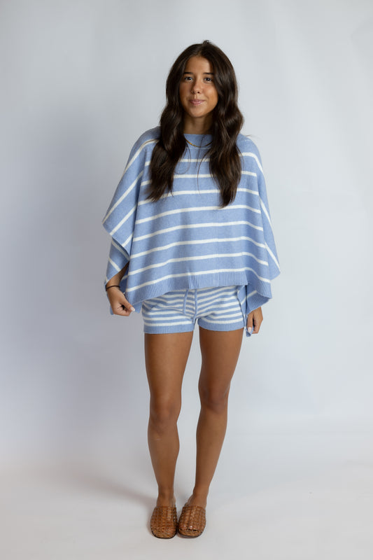 Let's Rally Striped Knit Poncho Top
