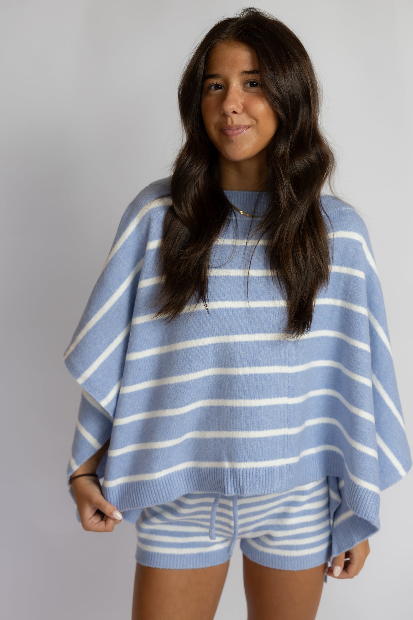 Let's Rally Striped Knit Poncho Top