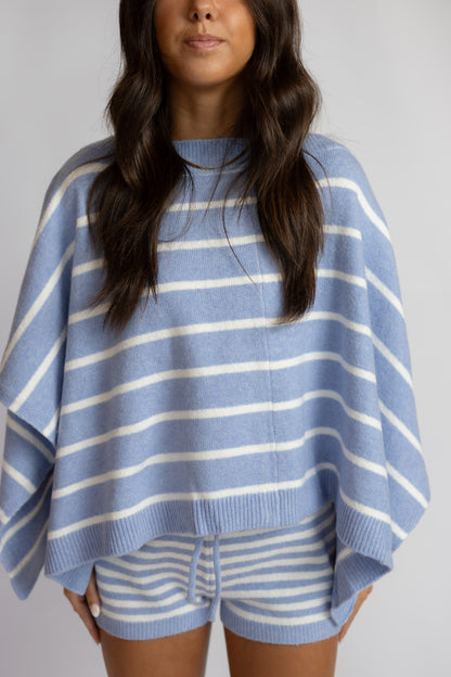 Let's Rally Striped Knit Poncho Top