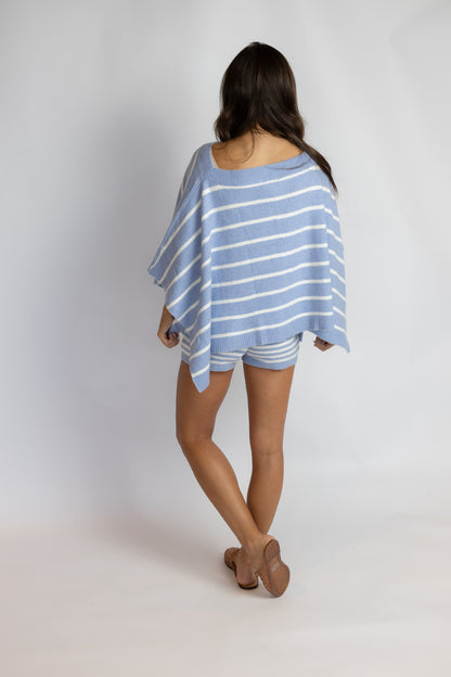 Let's Rally Striped Knit Poncho Top