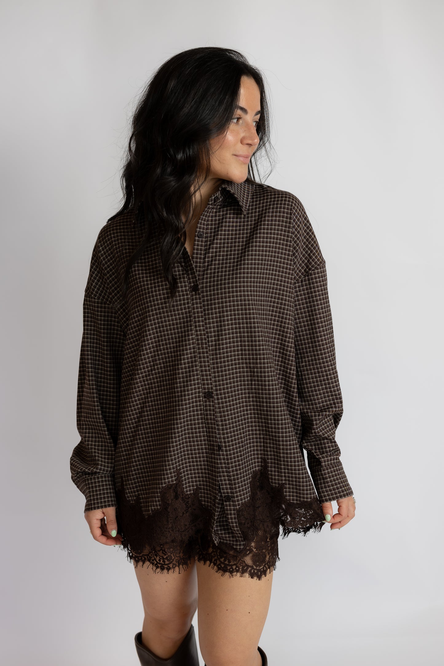 Moving In Lace Trim Button Down Shirt