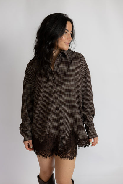 Moving In Lace Trim Button Down Shirt