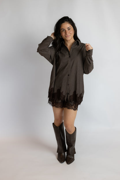 Moving In Lace Trim Button Down Shirt