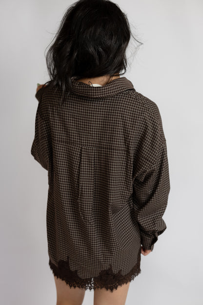 Moving In Lace Trim Button Down Shirt