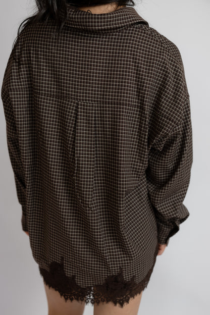 Moving In Lace Trim Button Down Shirt