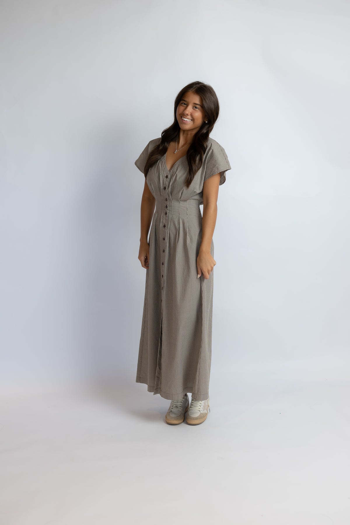 Sanna Gingham Midi Dress Dark Chocolate