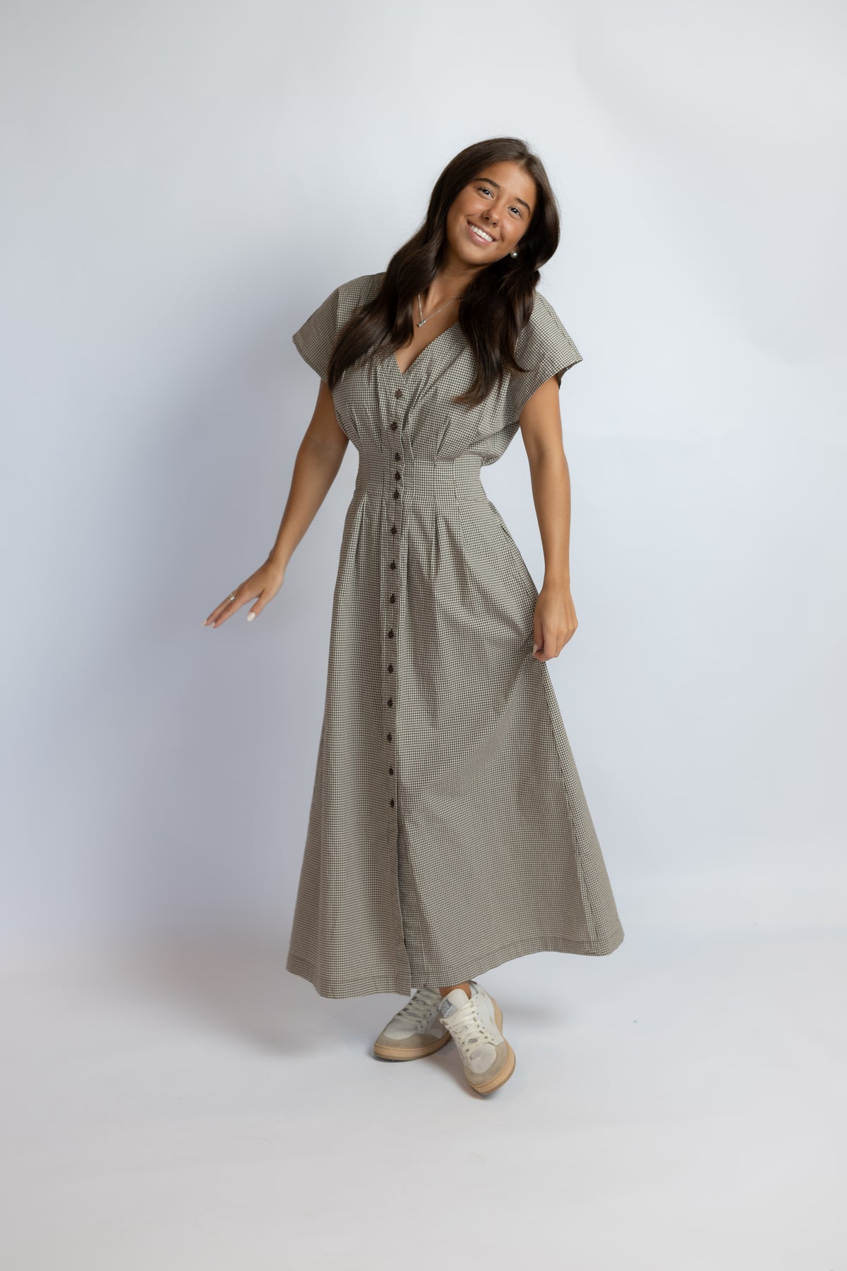 Sanna Gingham Midi Dress Dark Chocolate