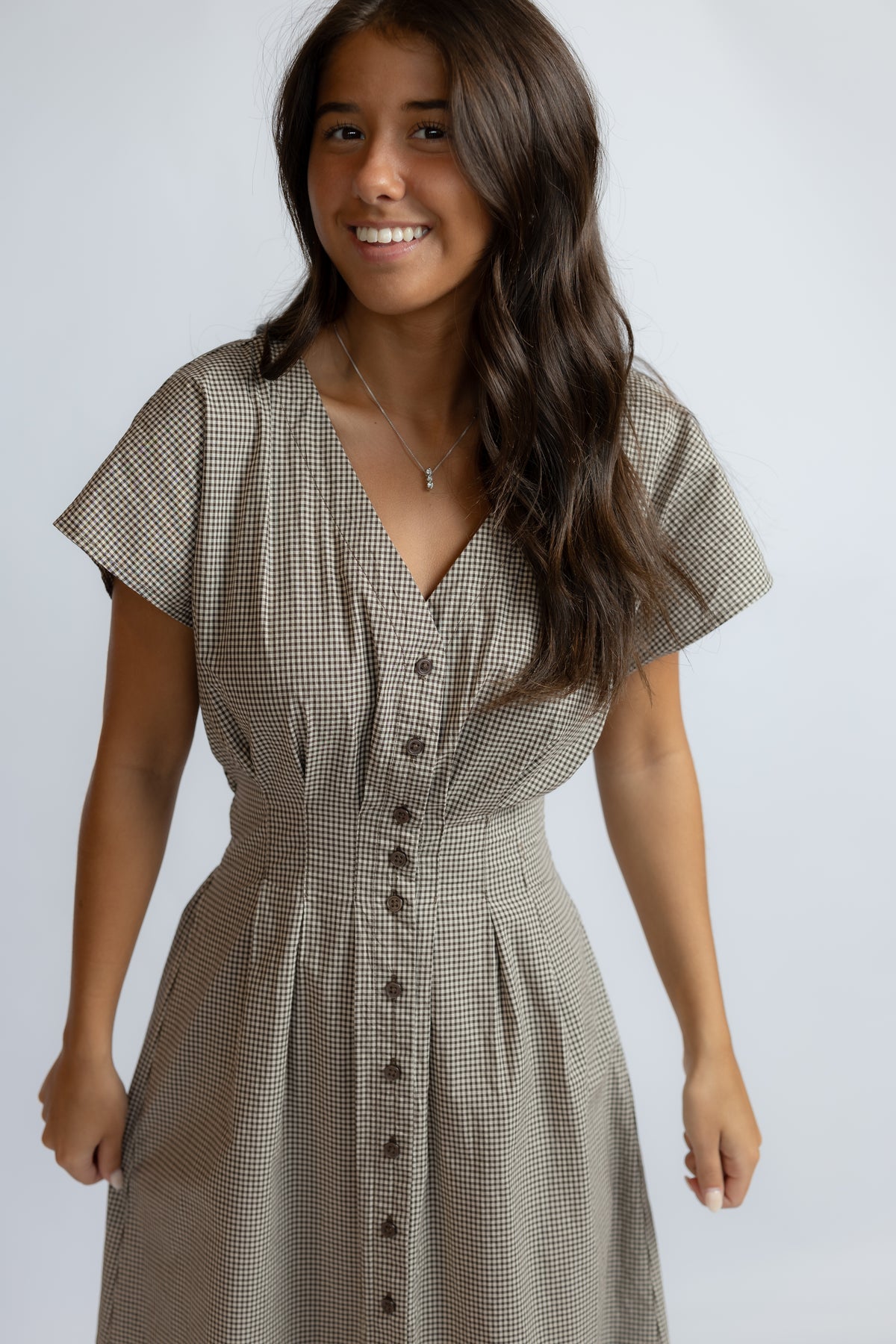 Sanna Gingham Midi Dress Dark Chocolate