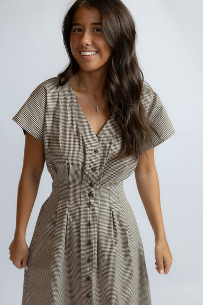 Sanna Gingham Midi Dress Dark Chocolate