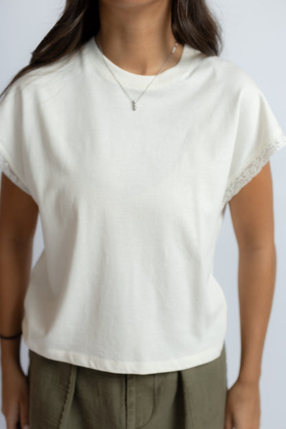Marika Lace Trim Muscle Tee Cloud
