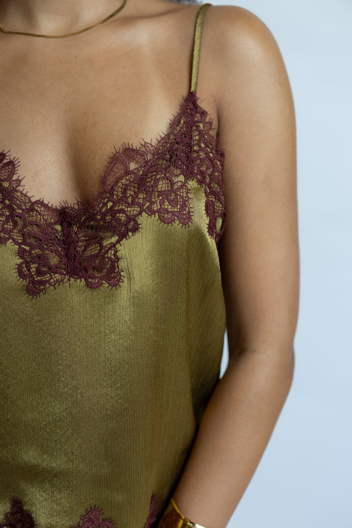 Vanessa Satin Lace Trim Top